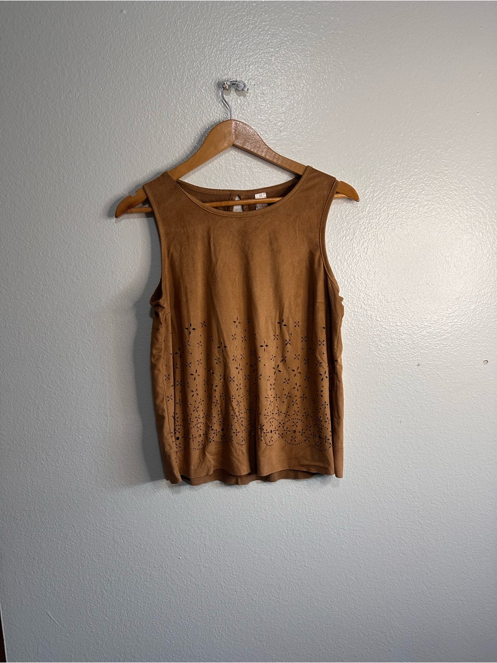 No Boundaries Brown Laser-Cut Hem Tank Top